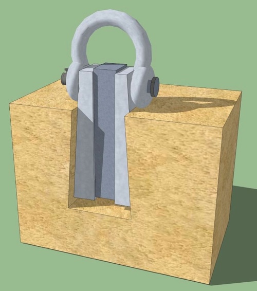 The Three Part "Lewis Bolt" — Note shape of the cavity that is carved into the stone that is to be lifted — The three parts of the bolt are inserted into the cavity and as lifting takes place the bolt becomes more firmly embedded!